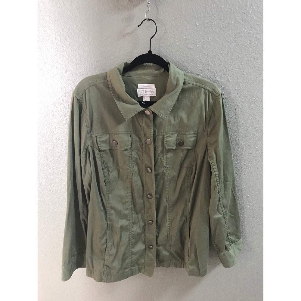 CJ Banks Christopher & Banks Women 1X Olive Green Button Front Utility Jacket